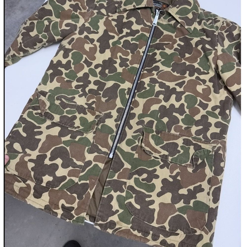 Vintage 70s Camo Hunting sears Jacket Duck Hunter Camouflage Full Zip Field Coat - Picture 2 of 7